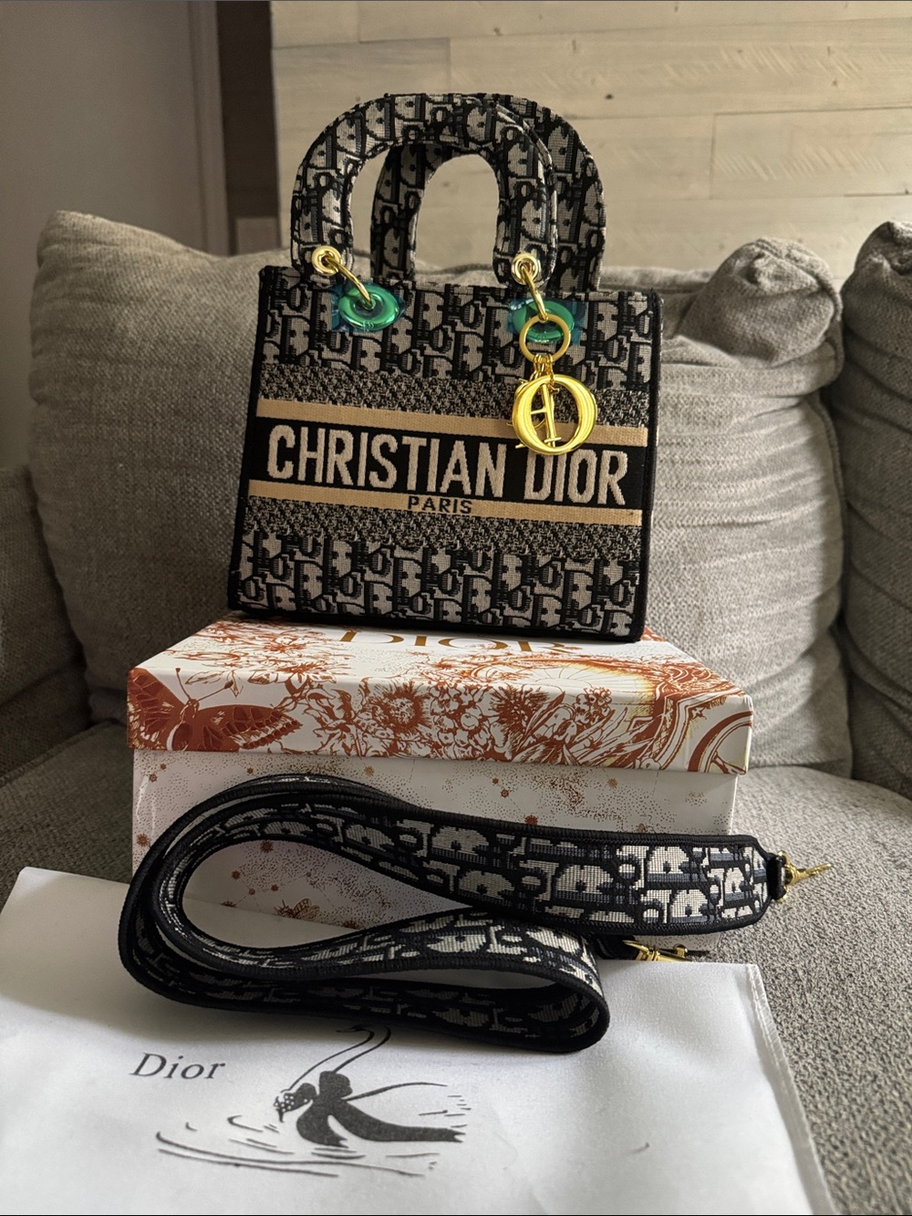 Dior Beige & Black Mini Book Tote with Gold Charm